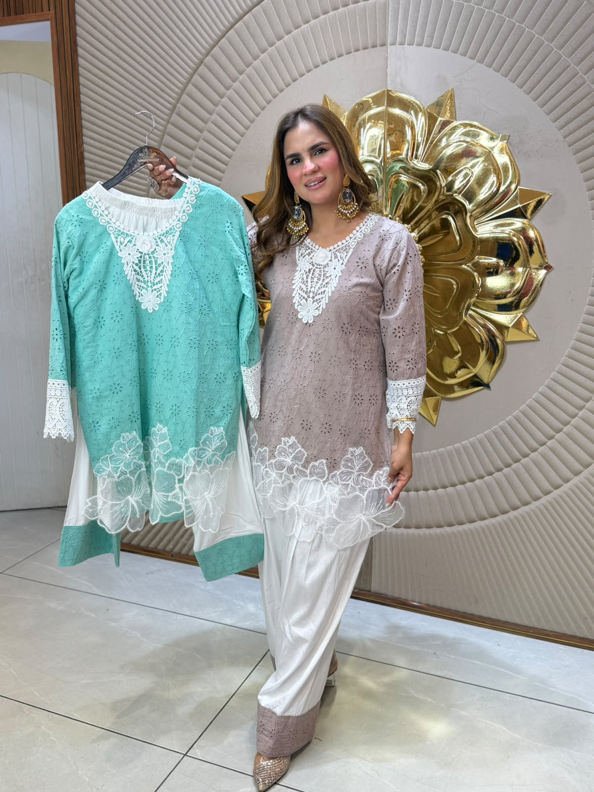 Daily Wear Laser Cutout Work Suit PC3166