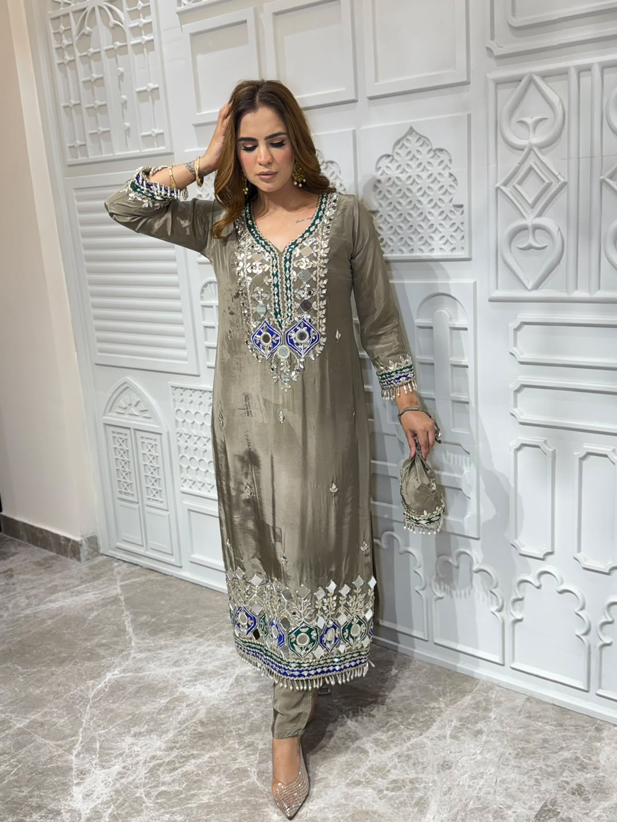 Stunning Party Wear Suit With Potli PC3178