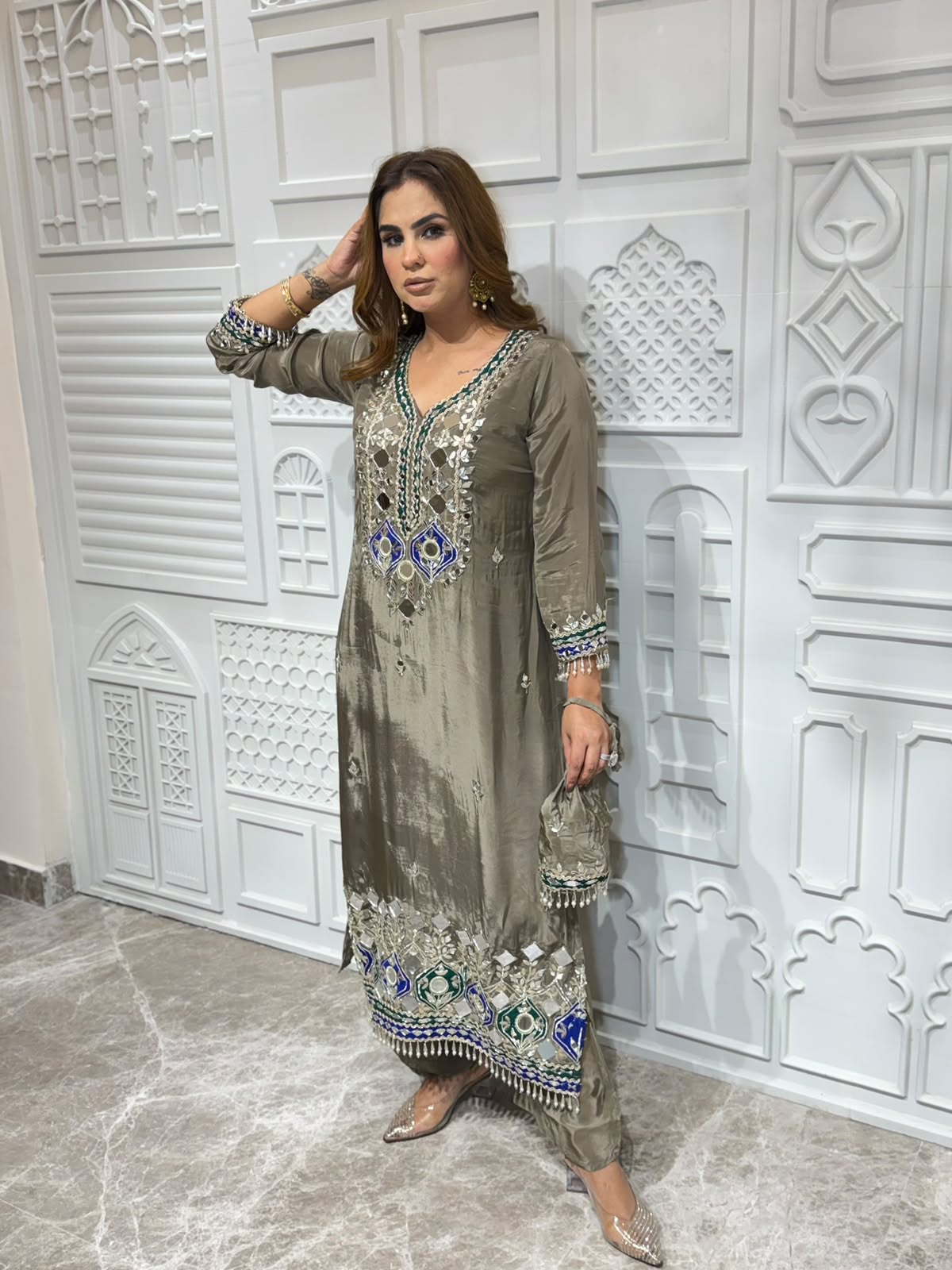 Stunning Party Wear Suit With Potli PC3178