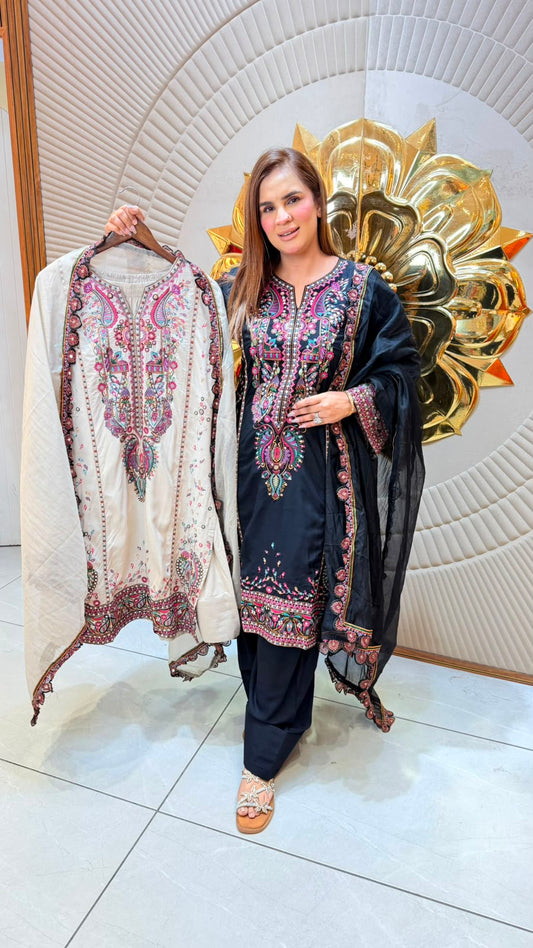 beautiful 3-piece suit set with multicolor embroidery PC3360