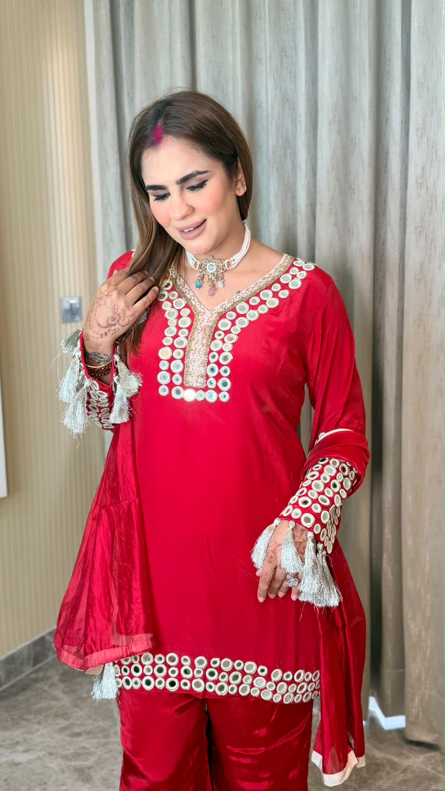 Beautiful red silk-blend short kurta PC3552