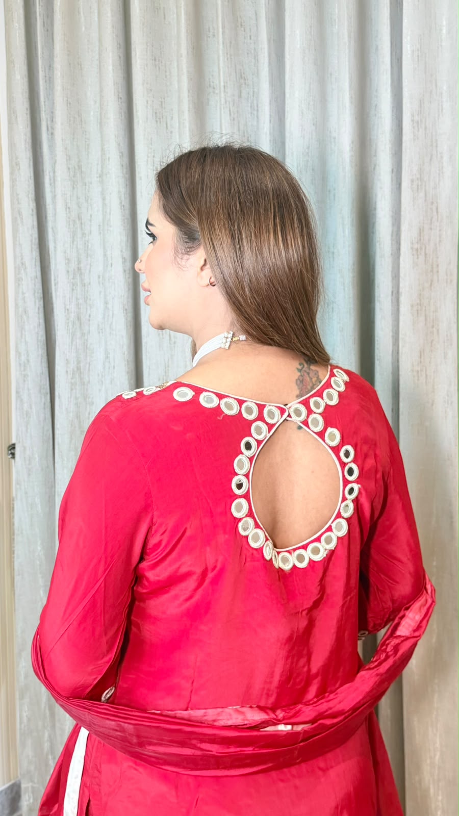 Beautiful red silk-blend short kurta PC3552