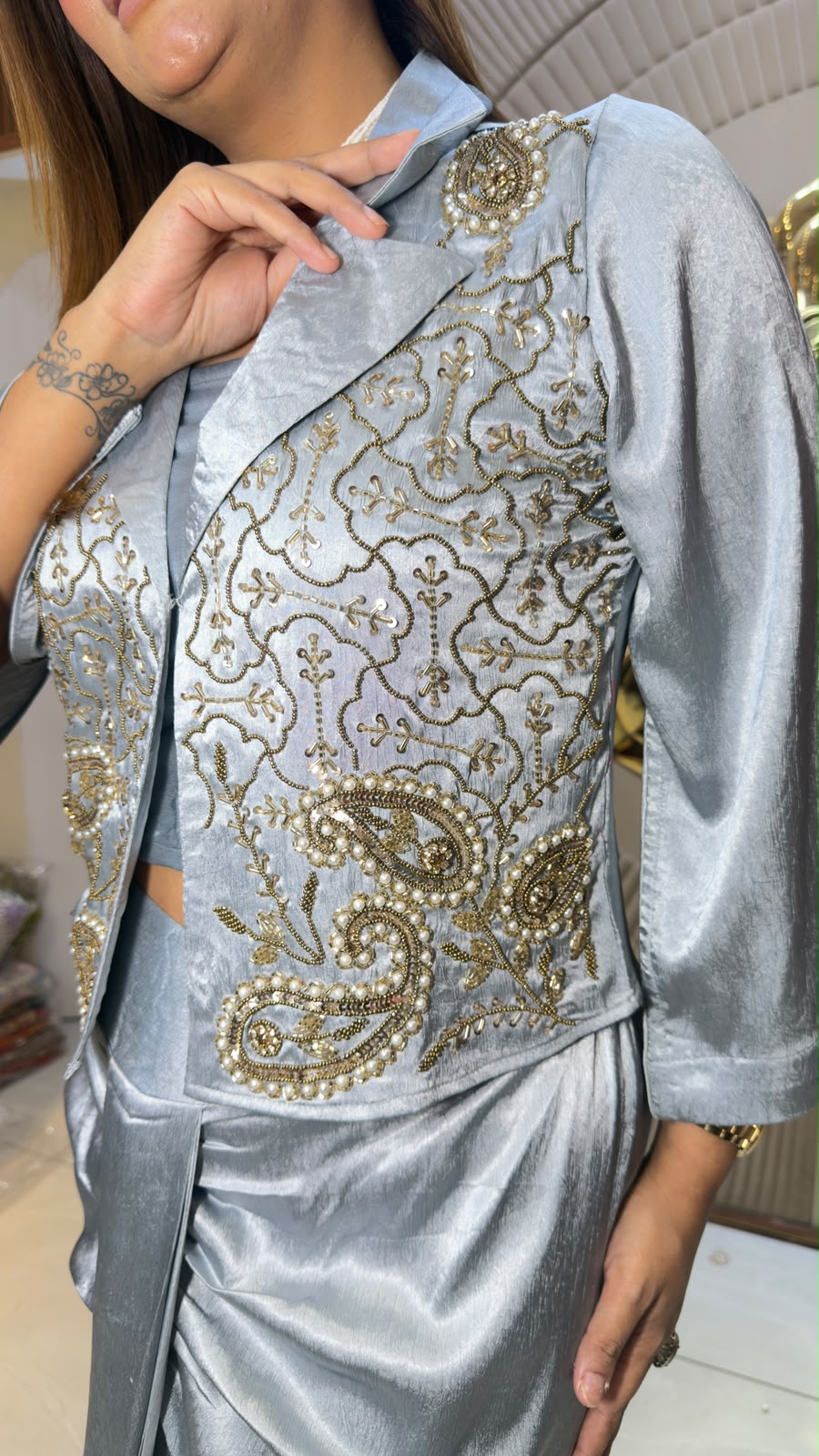 Elegant blue or dusty-blue Indo-Western outfit  pc3317
