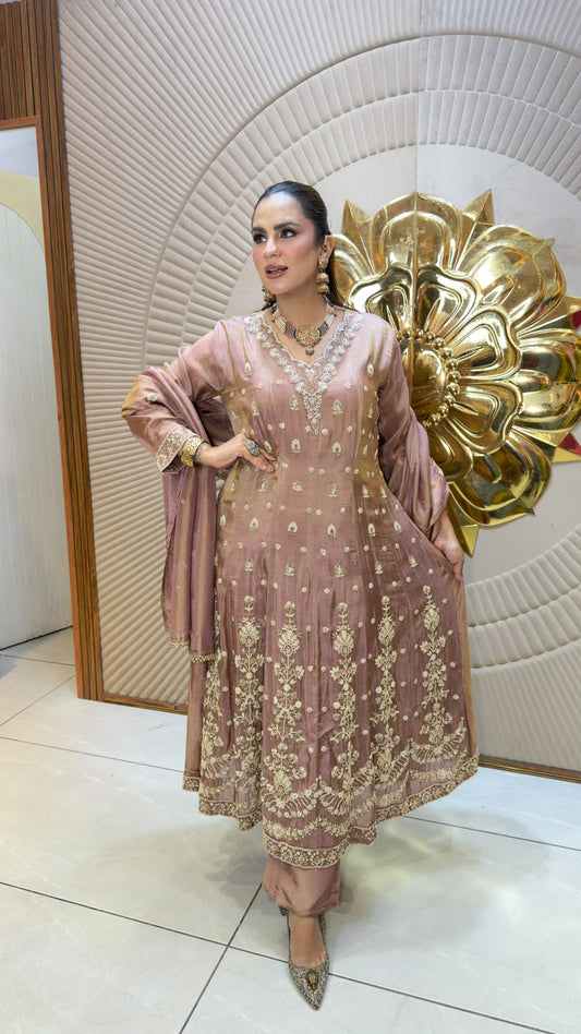 Elegant tissue silk or organza ethnic anarkali/salwar suit set pc3324