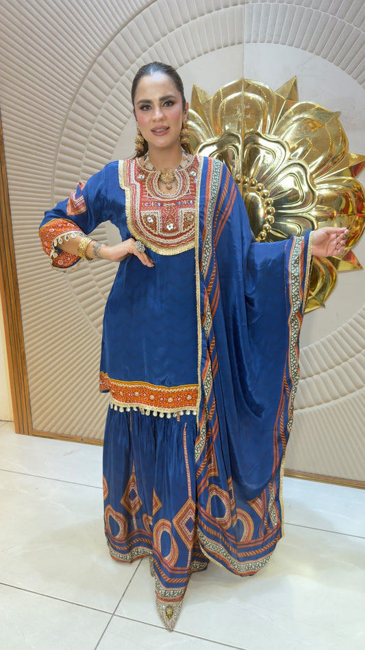 Beautiful ethnic sharara set featuring heavy traditional embroidery pc3327