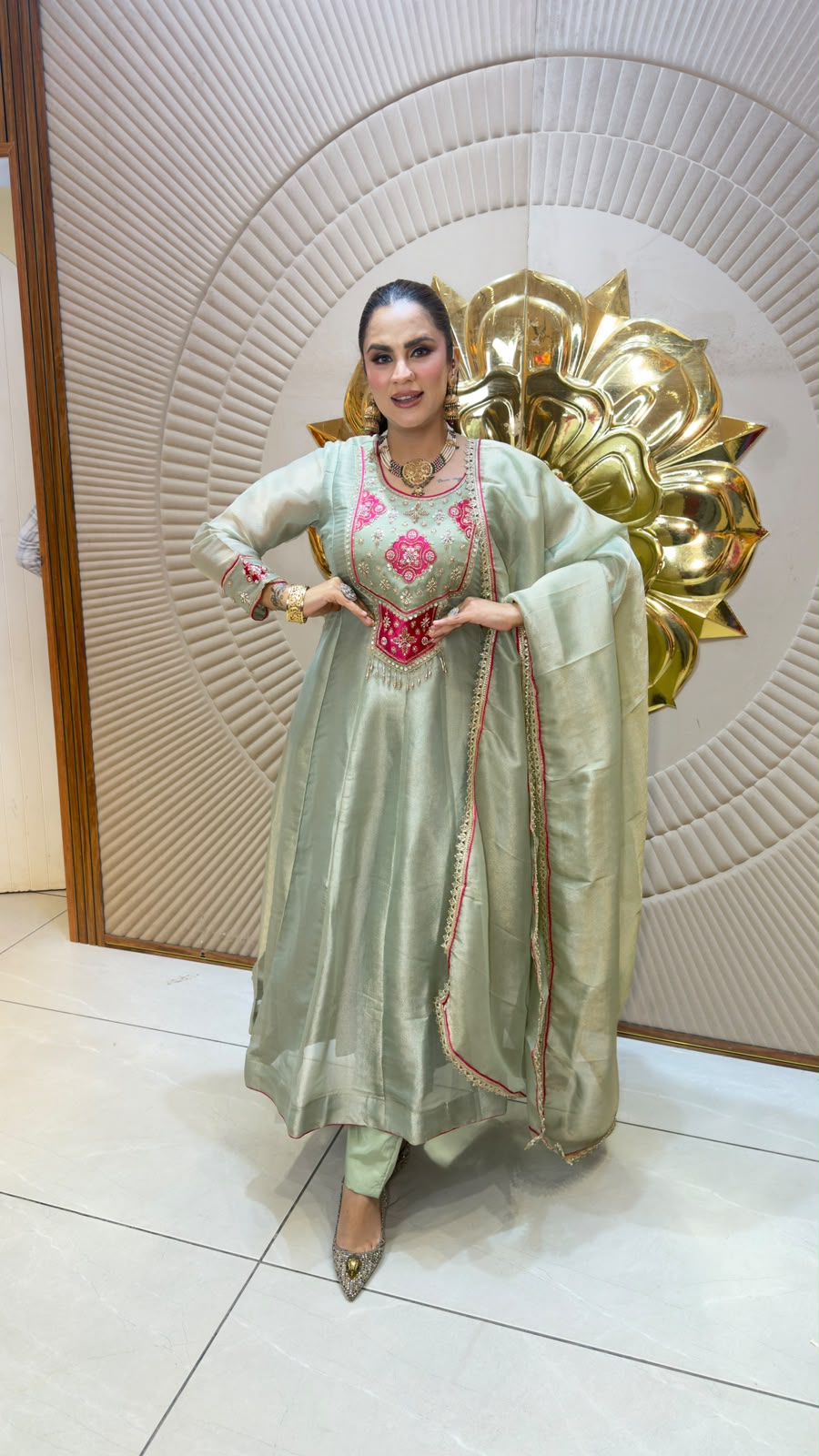 Beautiful tissue Anarkali suit set pc3329