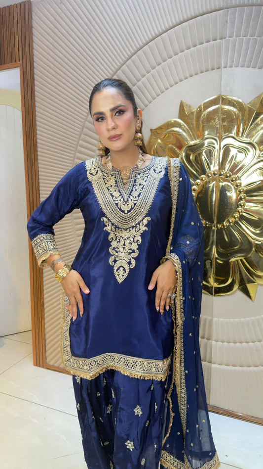 Beautiful royal blue ethnic suit set featuring a short kurta set pc3331
