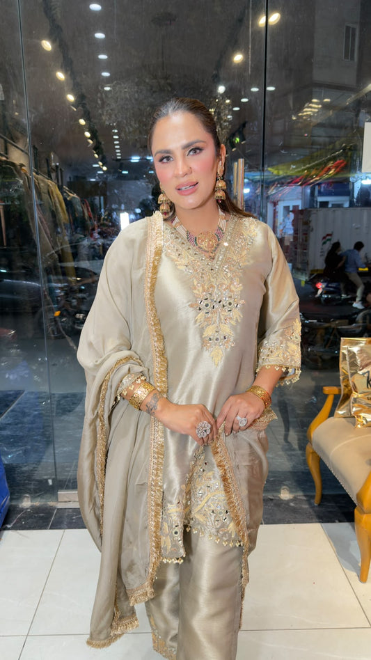 Elegant champagne-colored farshi salwar suit set  PC3354