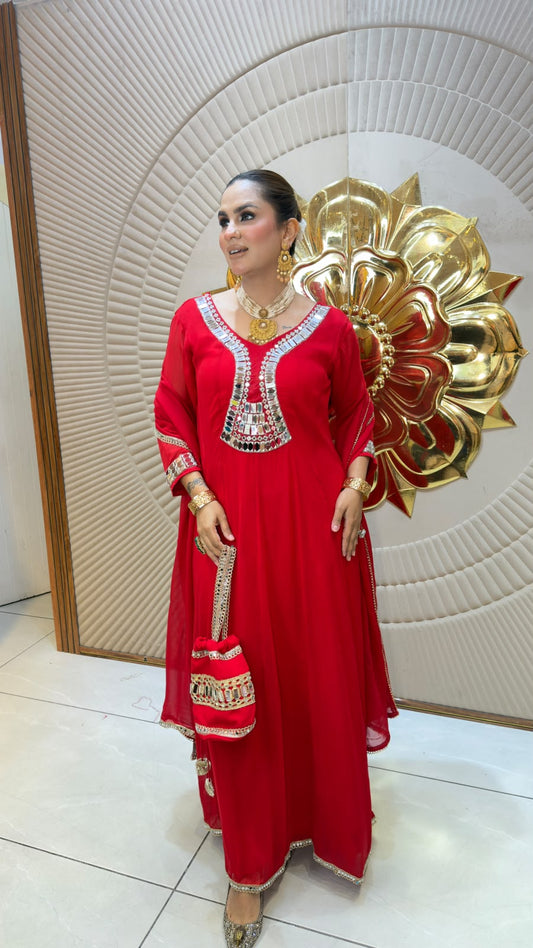 Elegant festive red Anarkali suit set PC3352