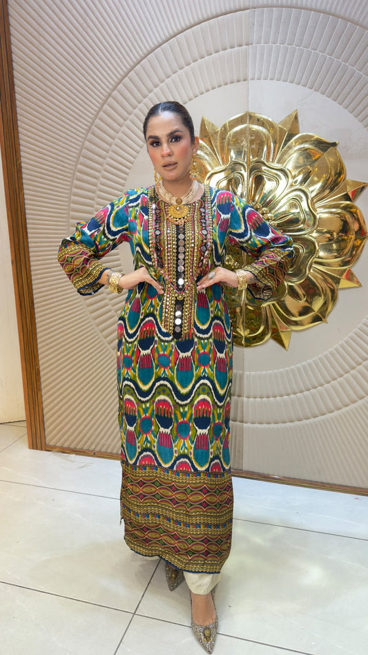 Elegant printed and embroidered ethnic co-ord set/long PC3348