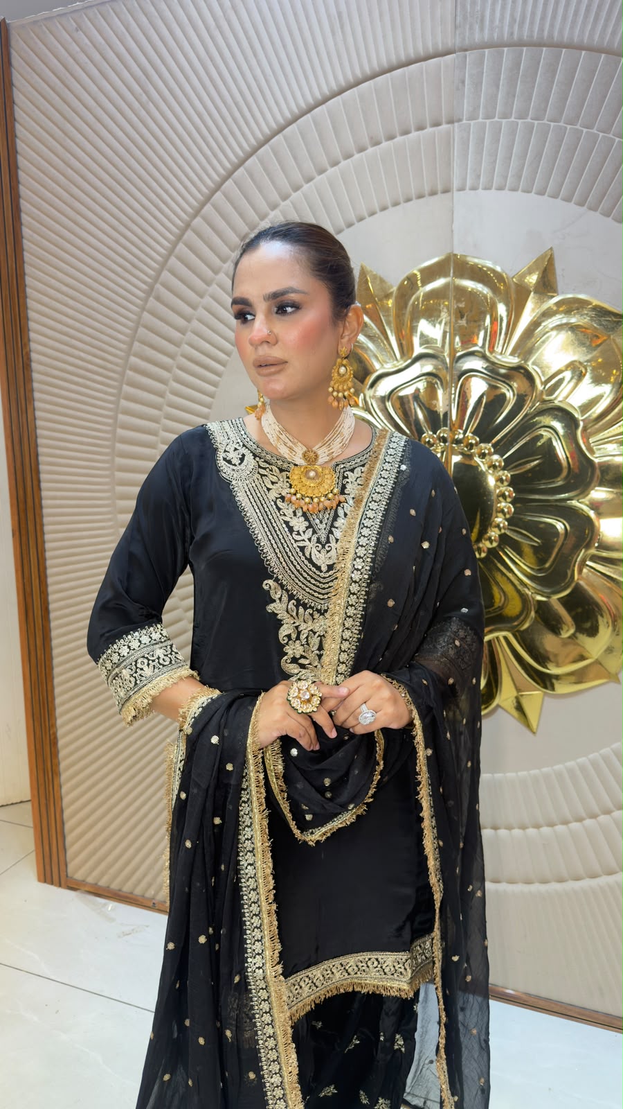 Elegant embroidered knee-length kurta paired with a matching Patiala-style bottom PC3345