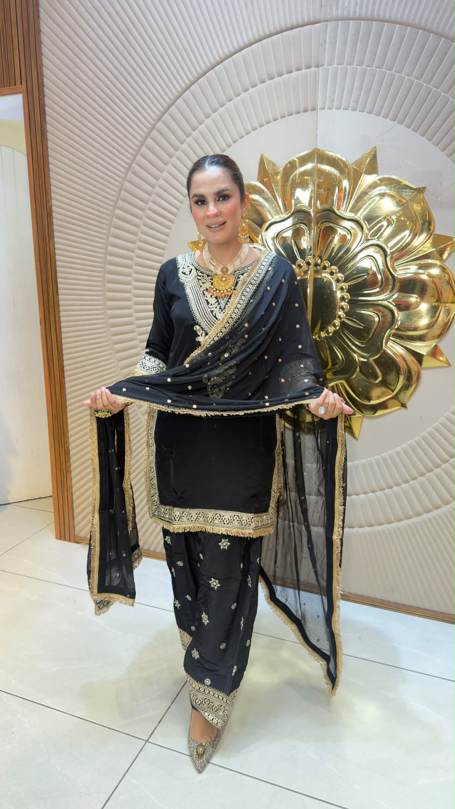 Elegant embroidered knee-length kurta paired with a matching Patiala-style bottom PC3345