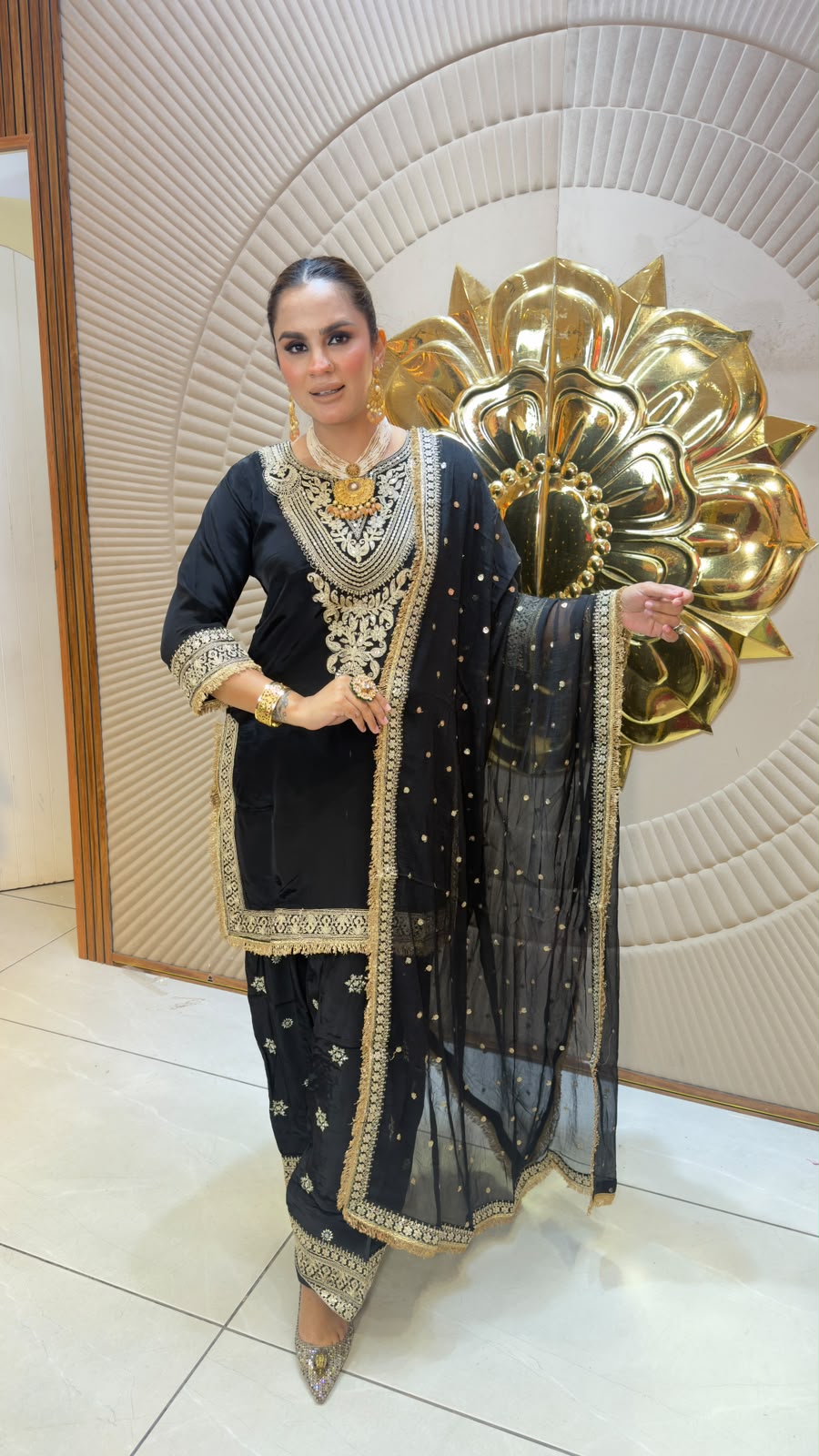 Elegant embroidered knee-length kurta paired with a matching Patiala-style bottom PC3345