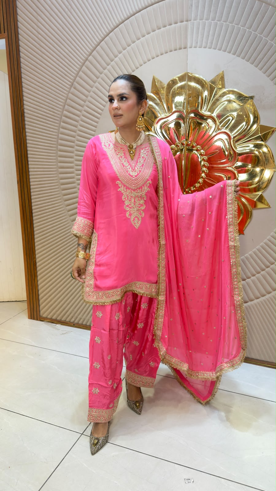 Elegant embroidered knee-length kurta paired with a matching Patiala-style bottom PC3345