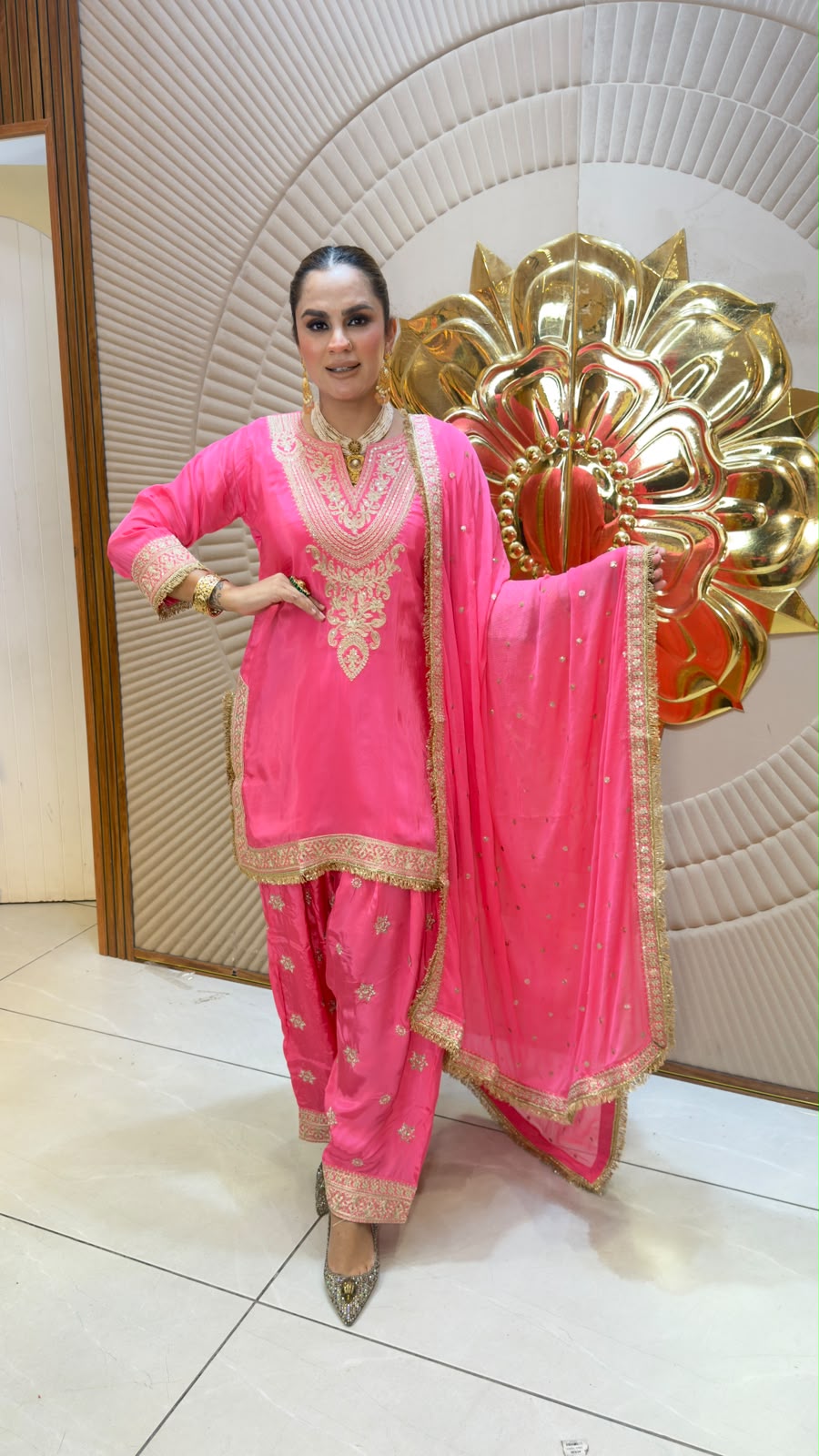Elegant embroidered knee-length kurta paired with a matching Patiala-style bottom PC3345