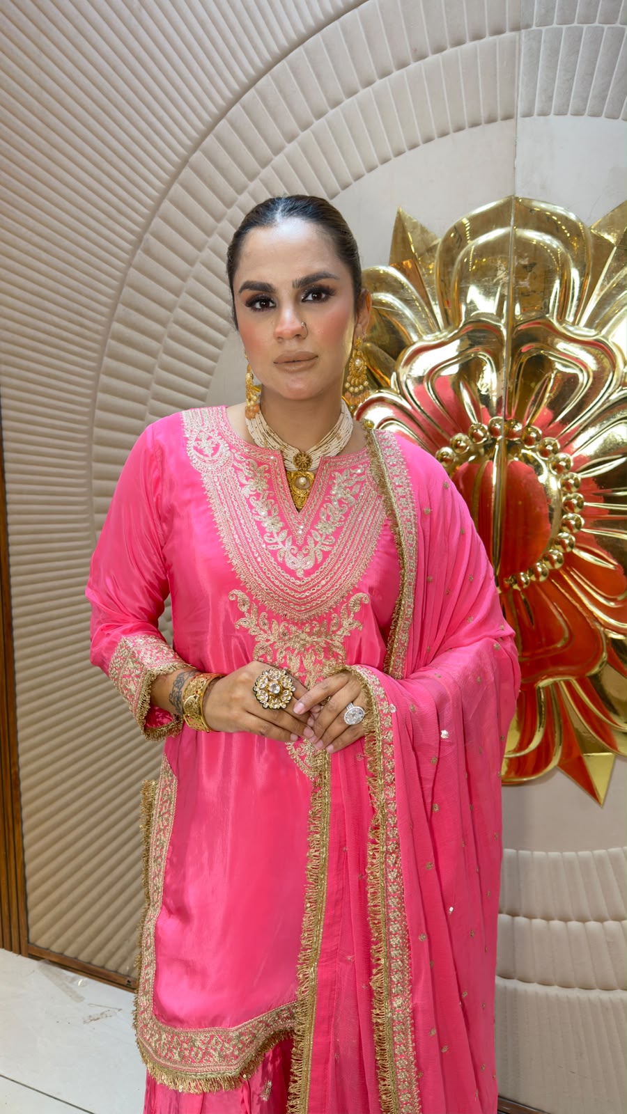 Elegant embroidered knee-length kurta paired with a matching Patiala-style bottom PC3345