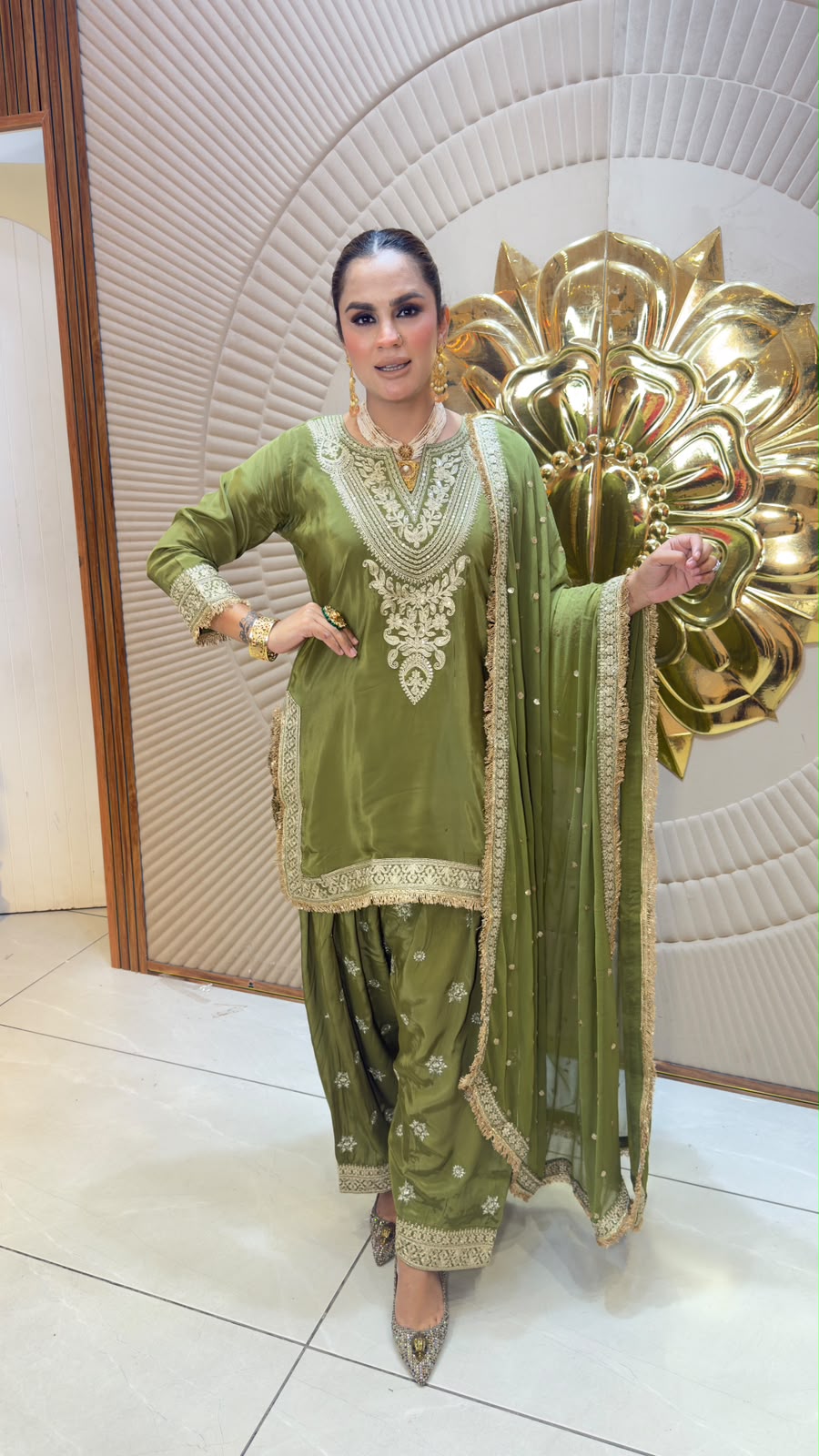 Elegant embroidered knee-length kurta paired with a matching Patiala-style bottom PC3345