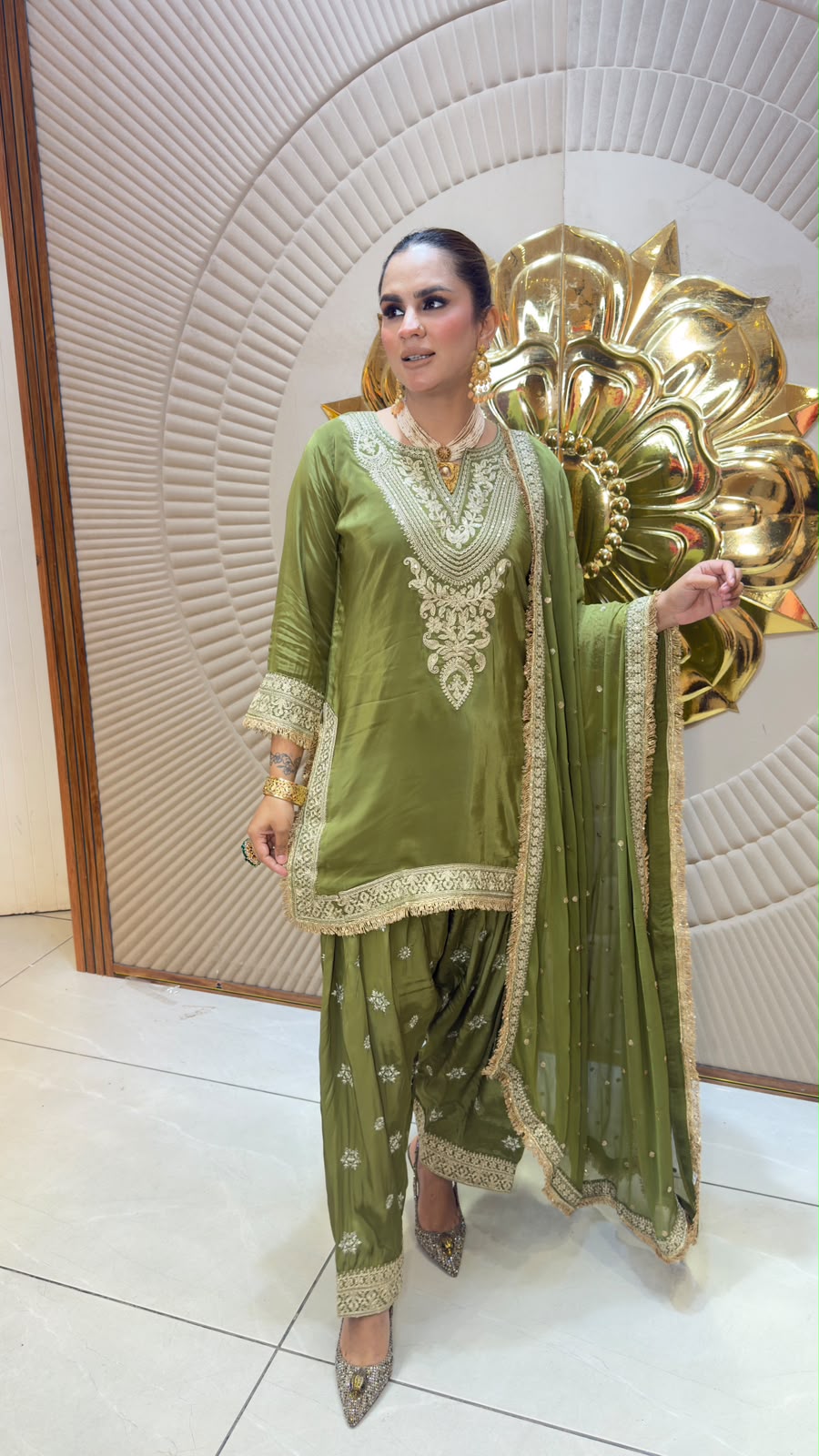 Elegant embroidered knee-length kurta paired with a matching Patiala-style bottom PC3345
