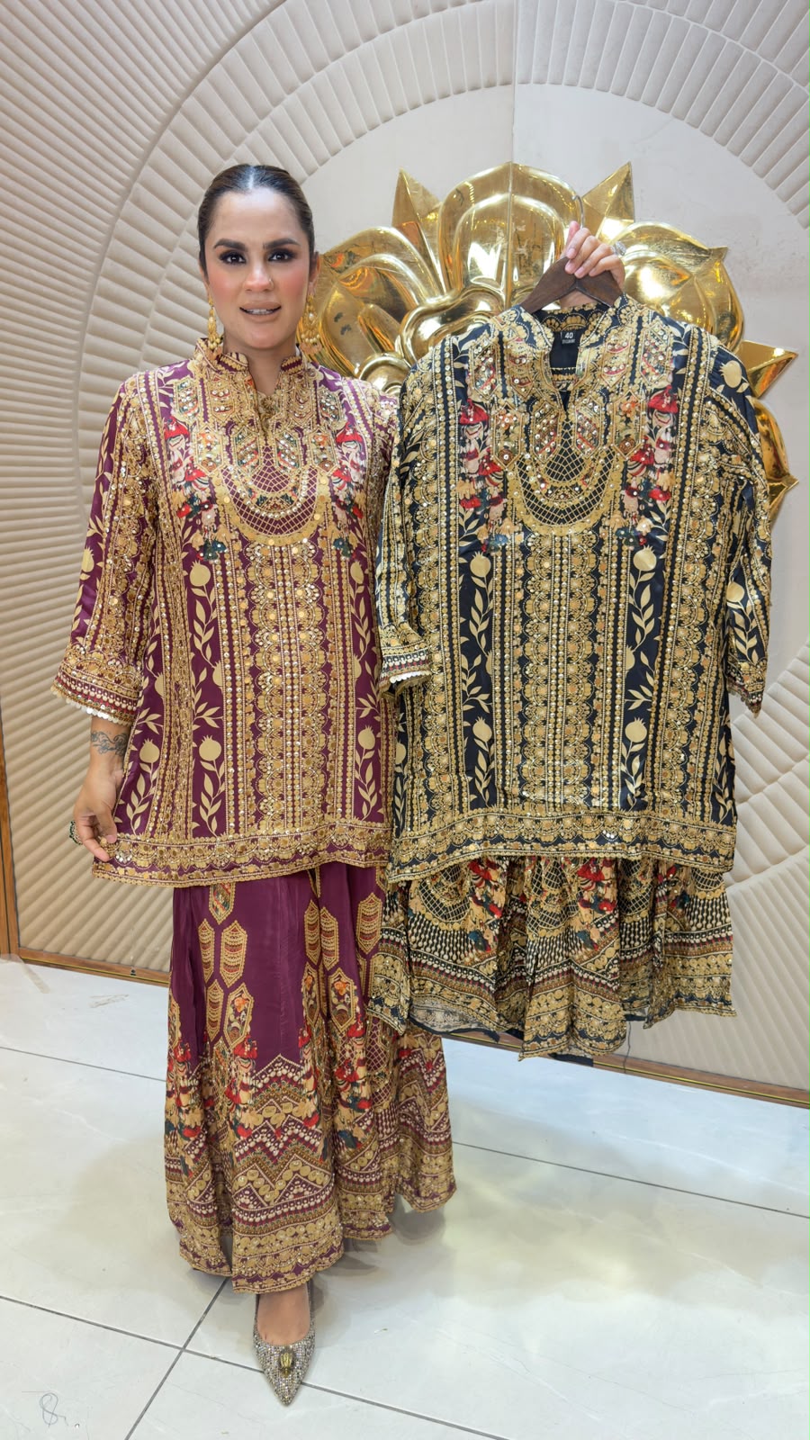 Beautiful embellished ethnic kurta and sharara/palazzo set pc3343