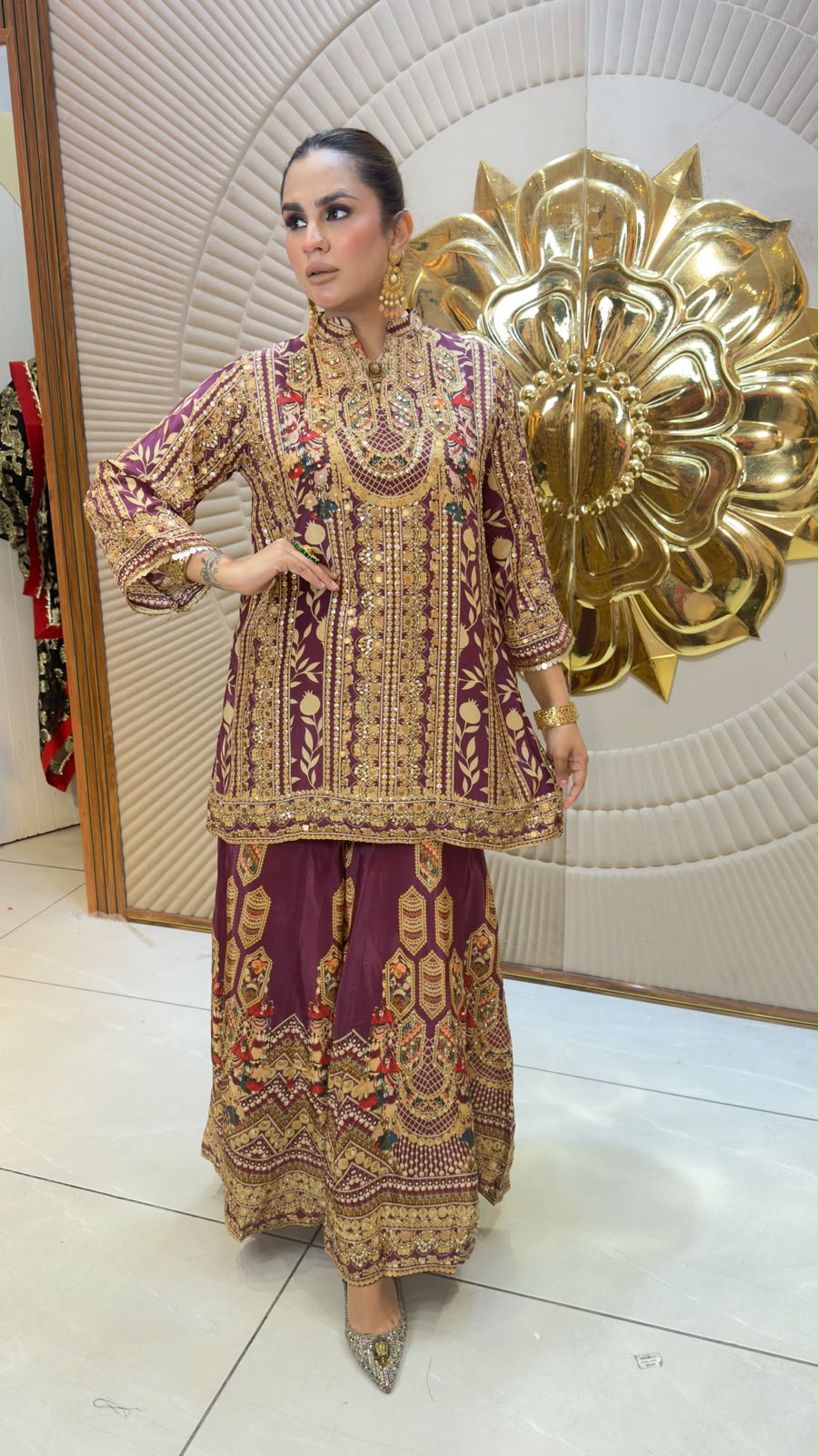 Beautiful embellished ethnic kurta and sharara/palazzo set pc3343