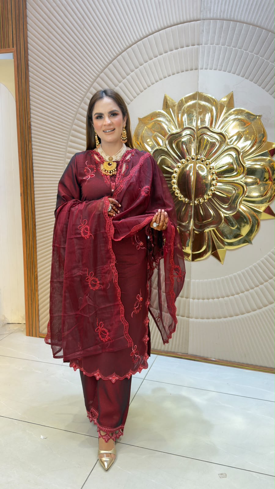 Elegant burgundy or mahogany 3-piece ethnic kurta set PC3356
