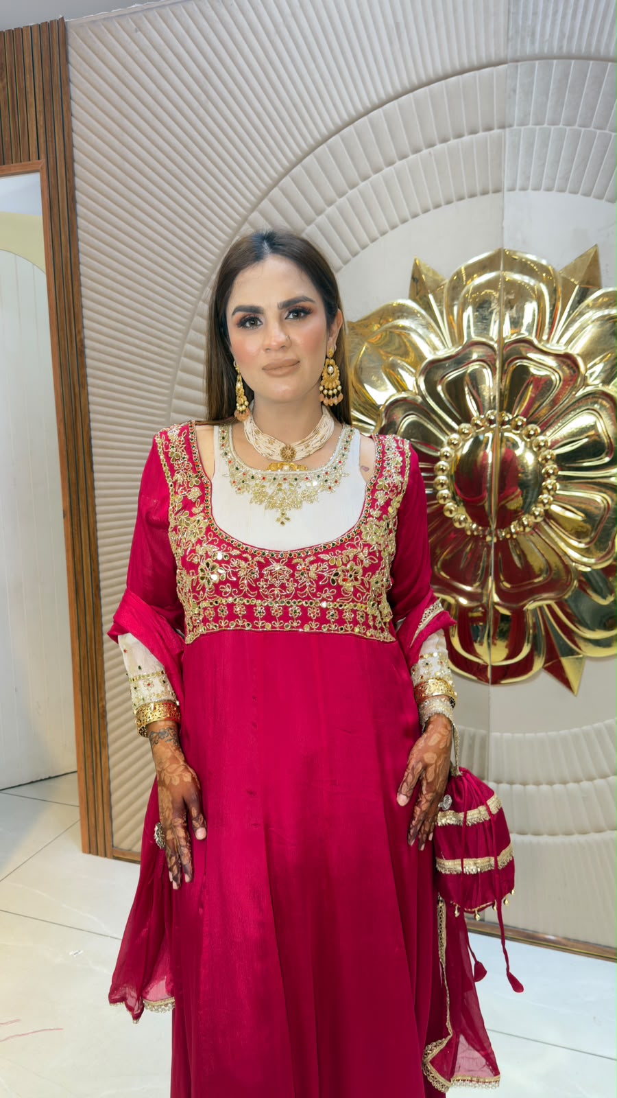 Elegant embroidered Anarkali suit paired with a matching dupatta and festive embellishments PC3359