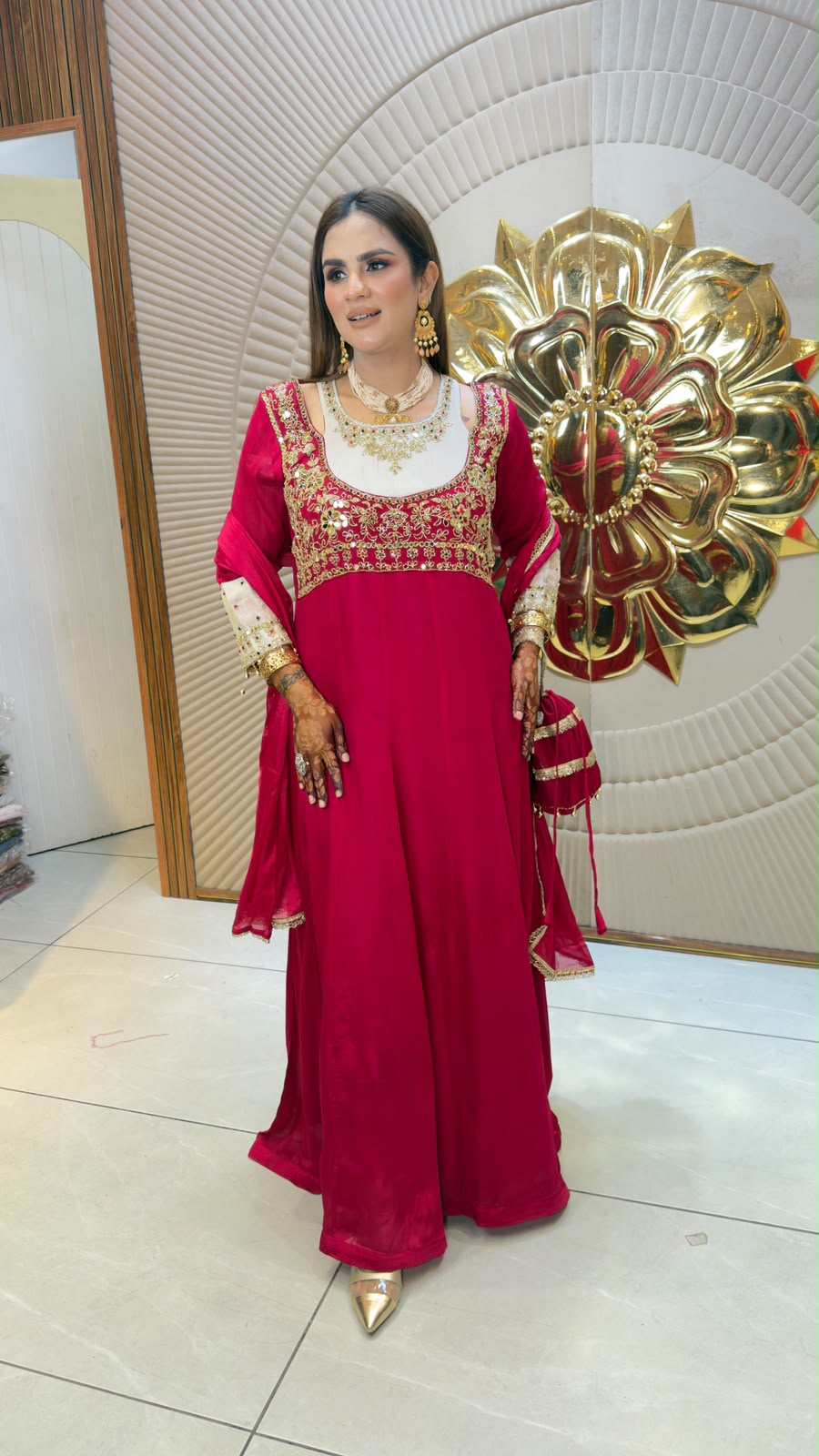 Elegant embroidered Anarkali suit paired with a matching dupatta and festive embellishments PC3359