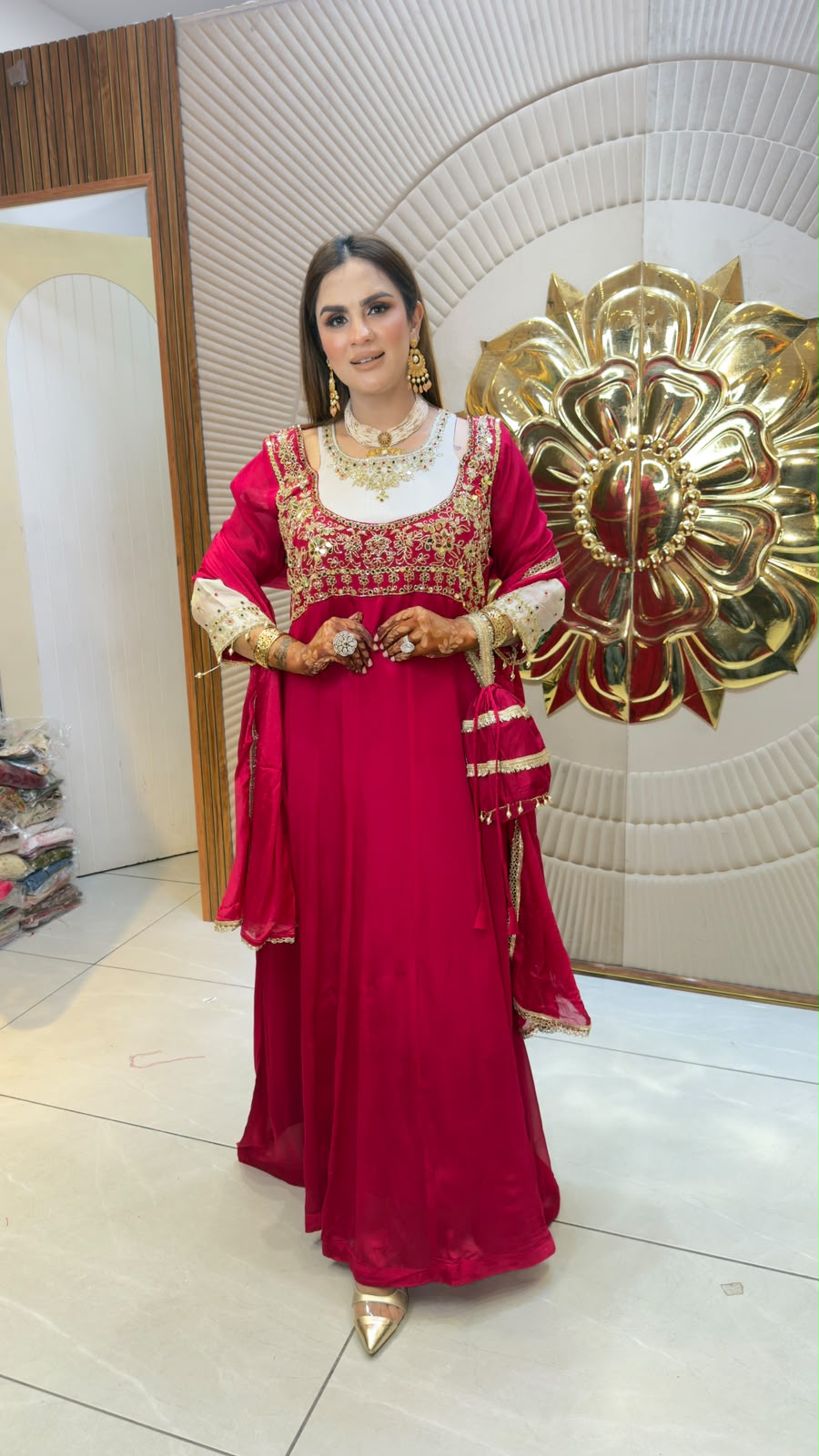 Elegant embroidered Anarkali suit paired with a matching dupatta and festive embellishments PC3359