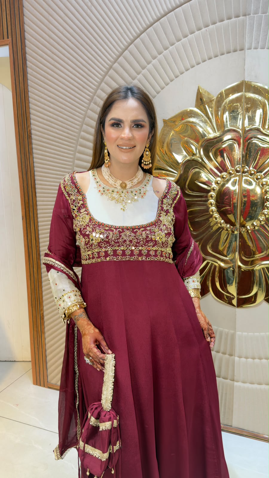 Elegant embroidered Anarkali suit paired with a matching dupatta and festive embellishments PC3359