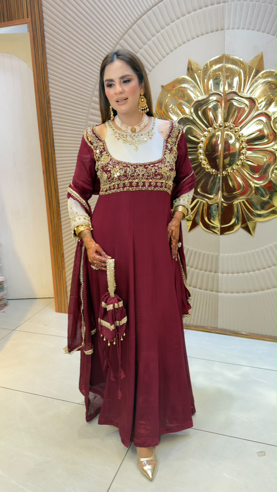 Elegant embroidered Anarkali suit paired with a matching dupatta and festive embellishments PC3359