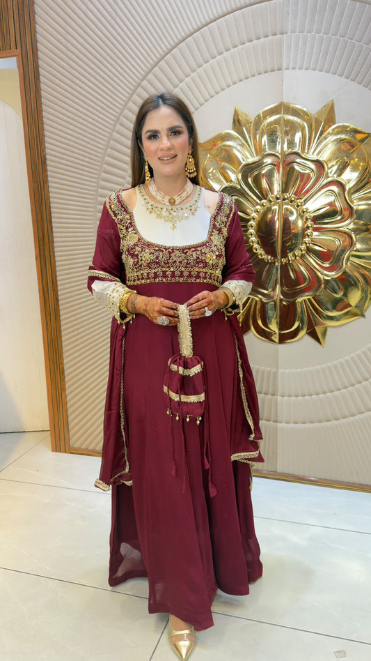 Elegant embroidered Anarkali suit paired with a matching dupatta and festive embellishments PC3359