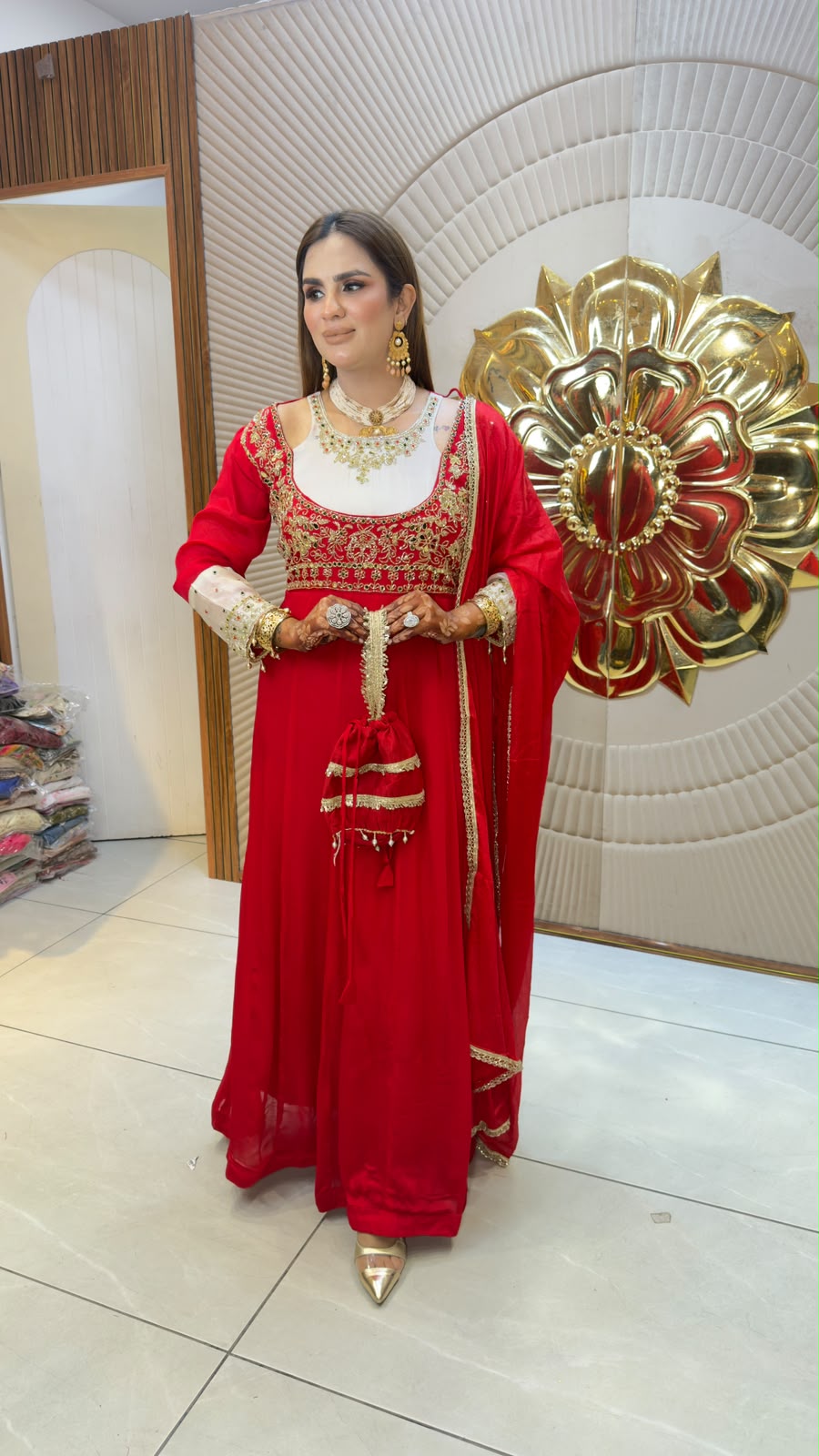 Elegant embroidered Anarkali suit paired with a matching dupatta and festive embellishments PC3359