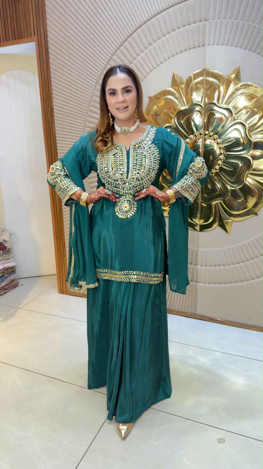 Elegant  mirror-work and embroidery ethnic suit set  PC3363