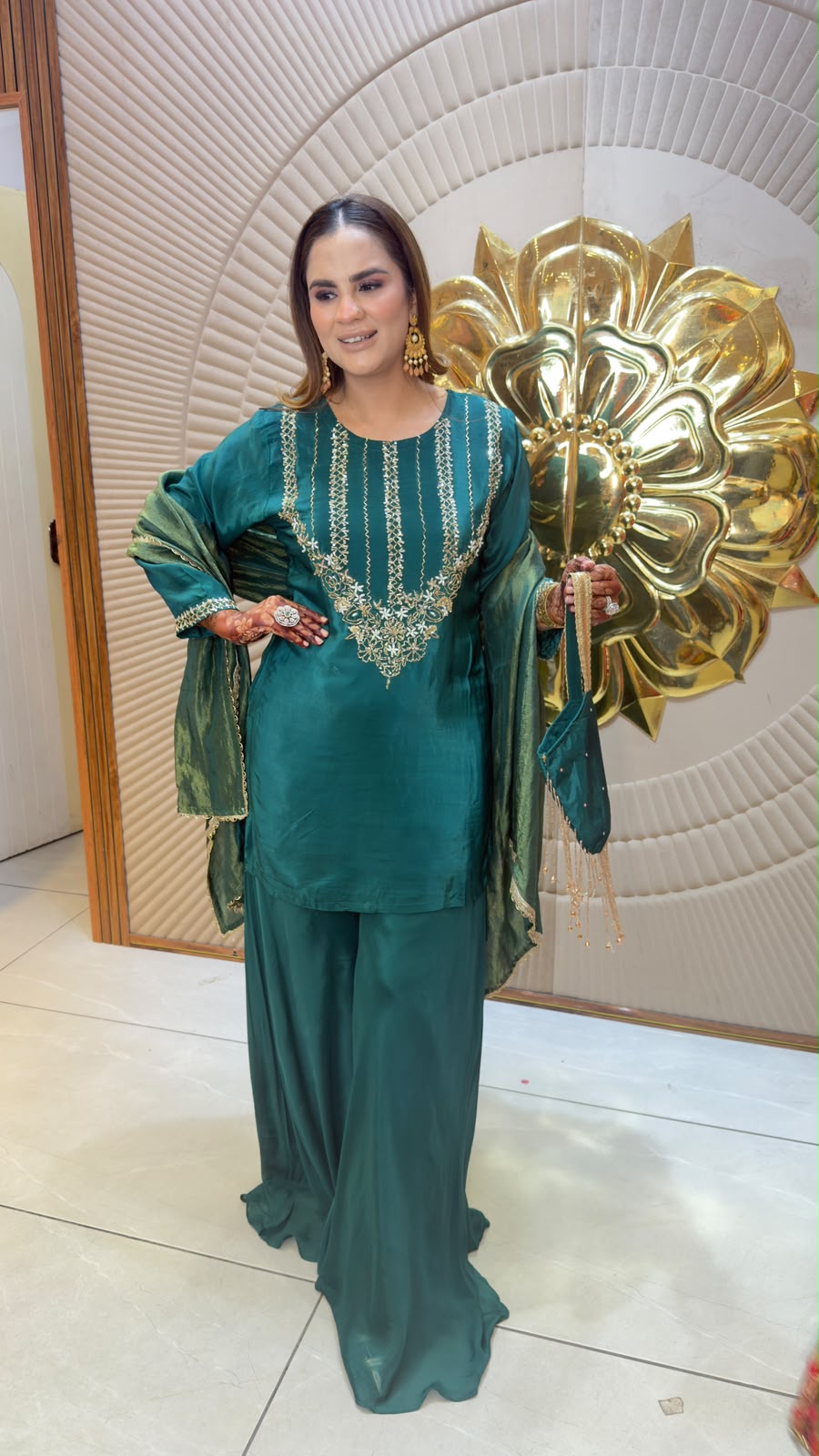 Elegant ethnic ensemble or embroidered kurta matching palazzo PC3365