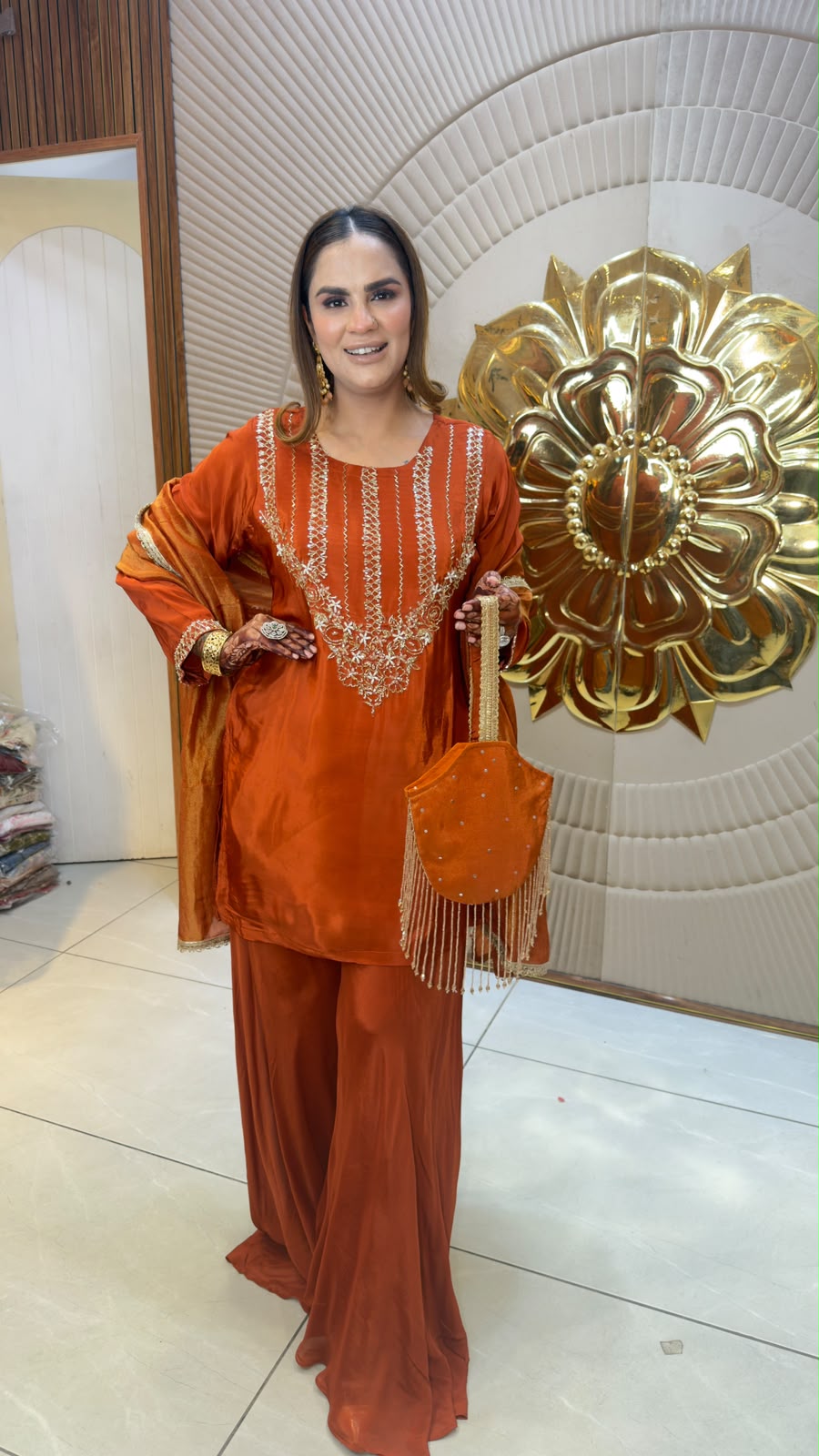 Elegant ethnic ensemble or embroidered kurta matching palazzo PC3365