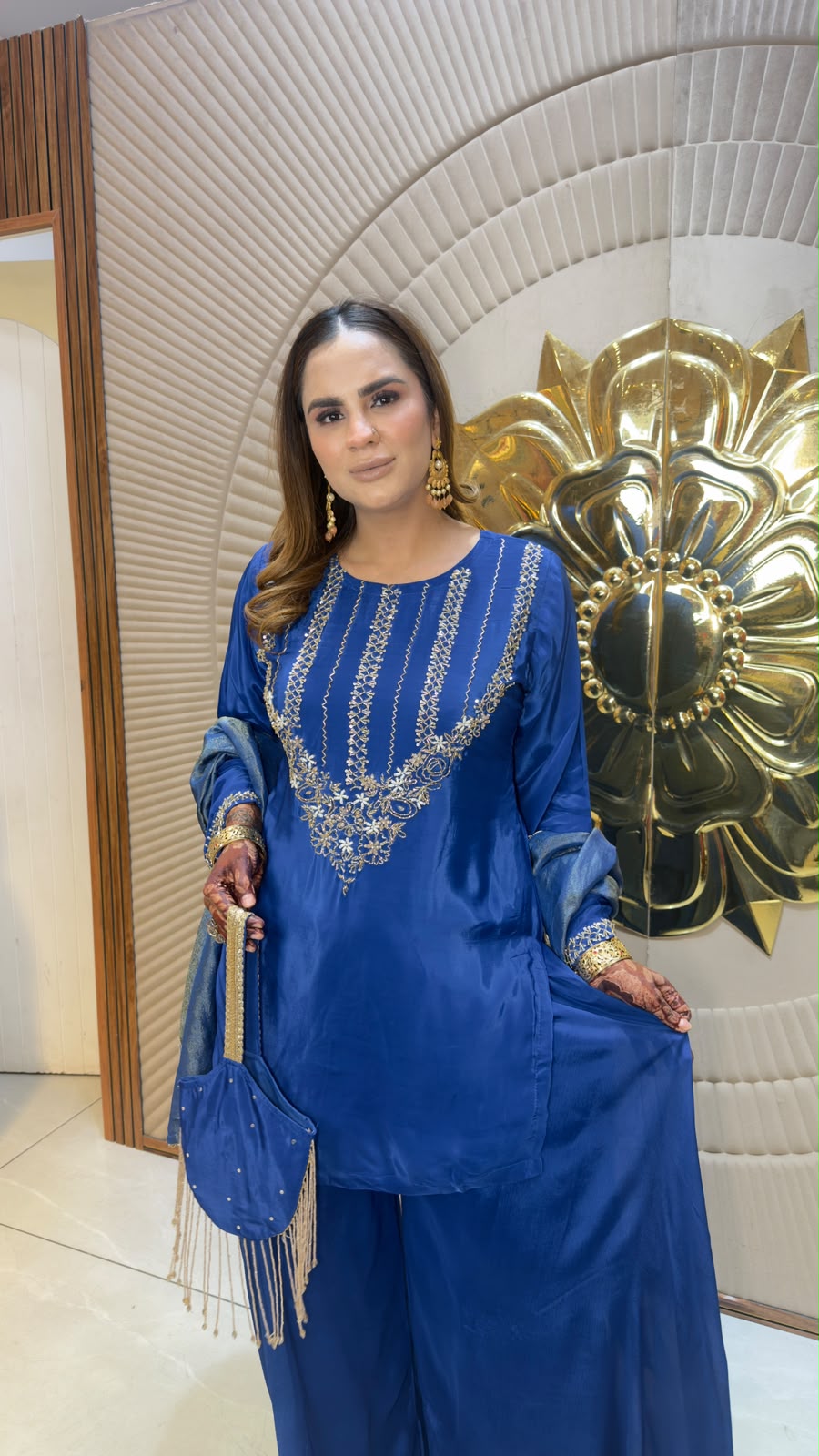 Elegant ethnic ensemble or embroidered kurta matching palazzo PC3365