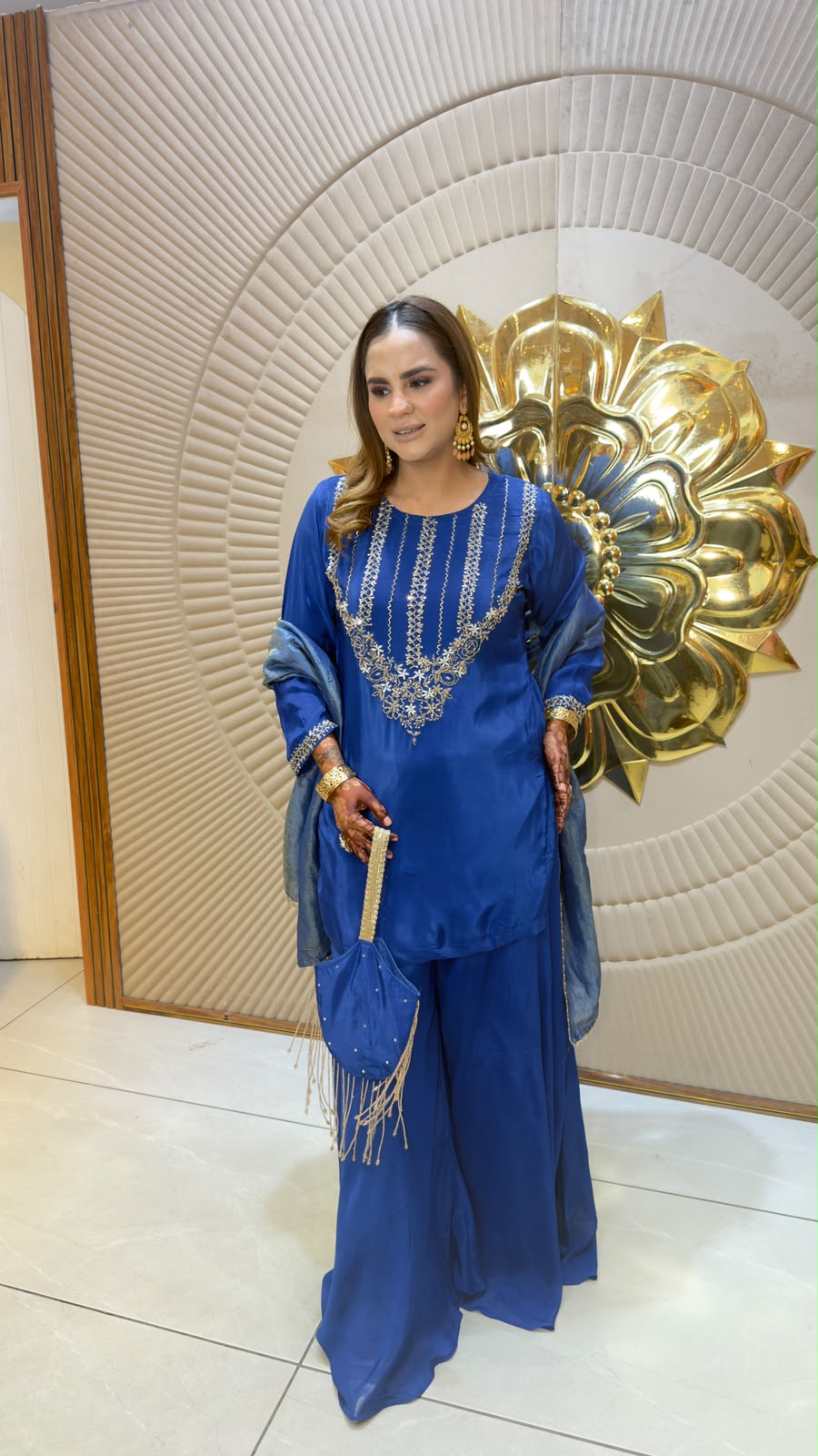 Elegant ethnic ensemble or embroidered kurta matching palazzo PC3365