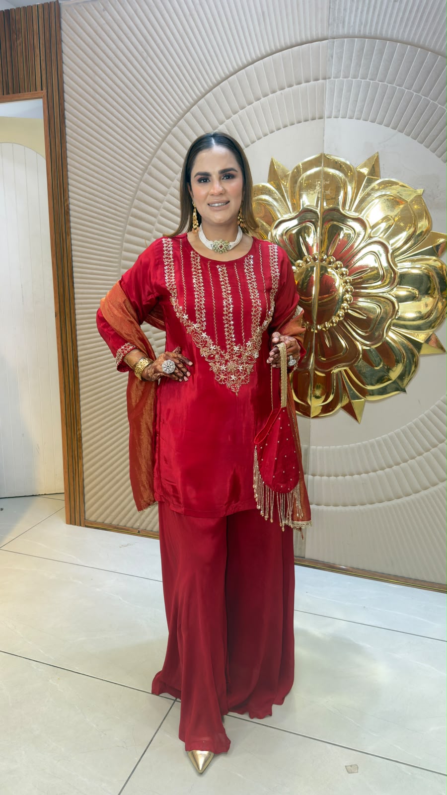 Elegant ethnic ensemble or embroidered kurta matching palazzo PC3365