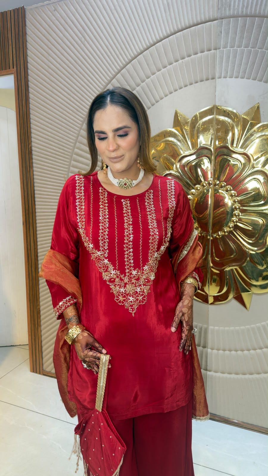 Elegant ethnic ensemble or embroidered kurta matching palazzo PC3365