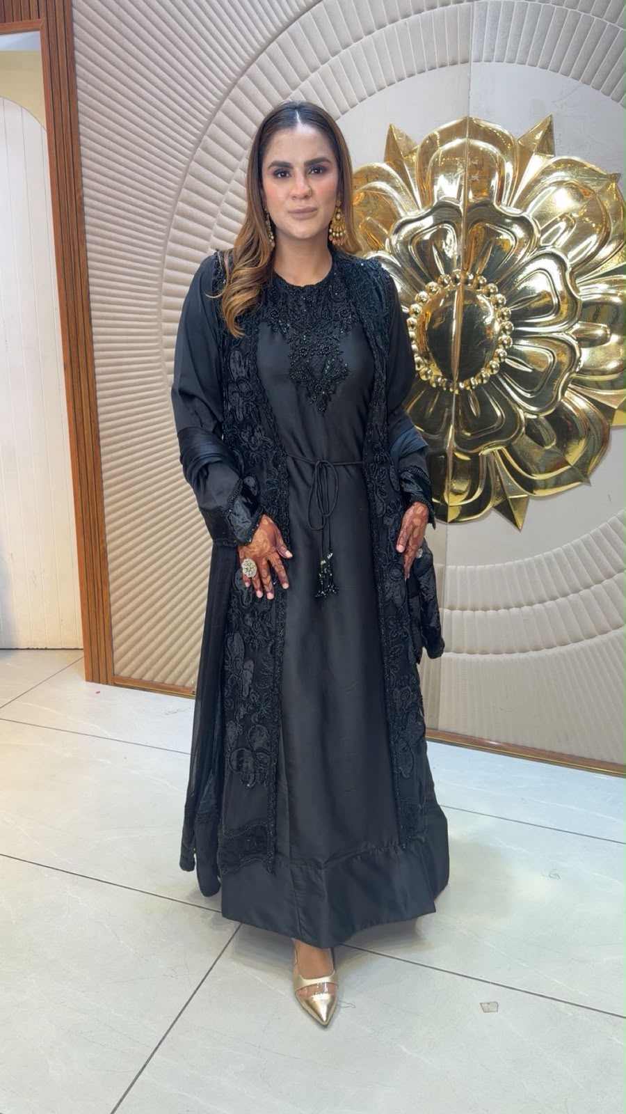 Beautiful  two-piece front-open abaya set  pc3370