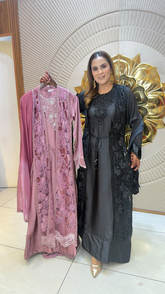 Beautiful  two-piece front-open abaya set  pc3370