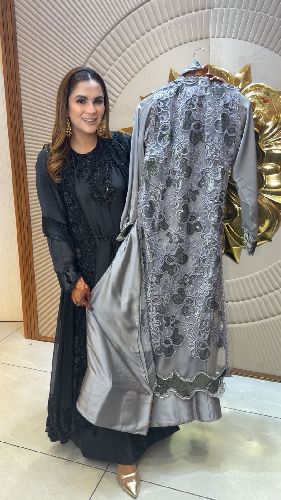 Beautiful  two-piece front-open abaya set  pc3370