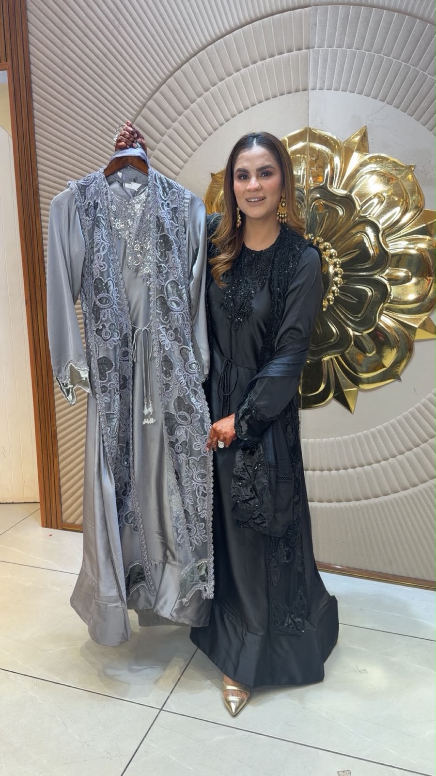 Beautiful  two-piece front-open abaya set  pc3370