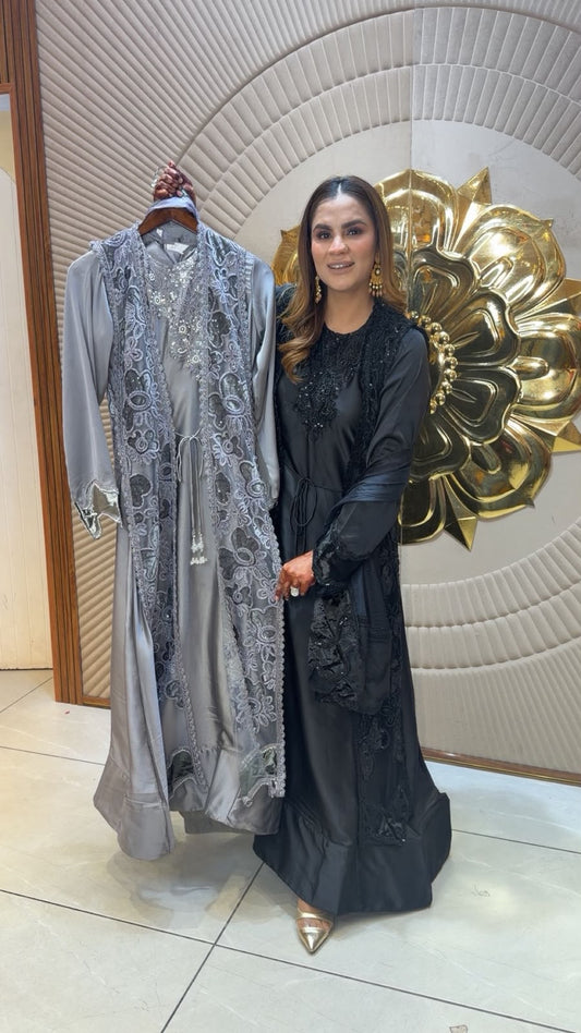 Beautiful  two-piece front-open abaya set  pc3370