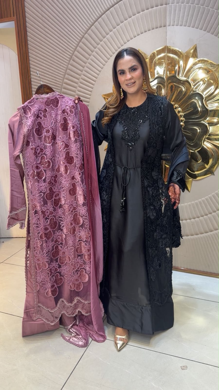 Beautiful  two-piece front-open abaya set  pc3370