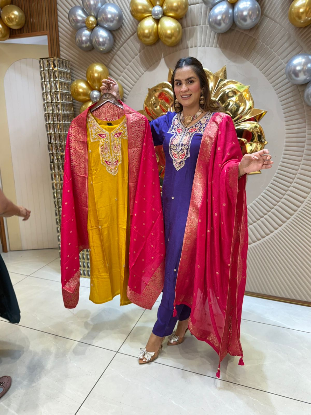 Purple Embroidered Suit with Pink Dupatta PC1827