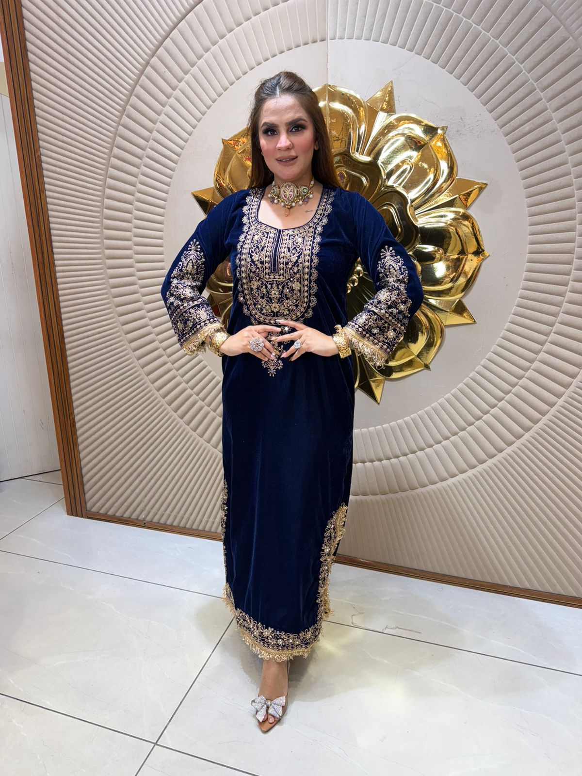 Velvet Suit WIth Beautiful Embroidery and Potli PC2480