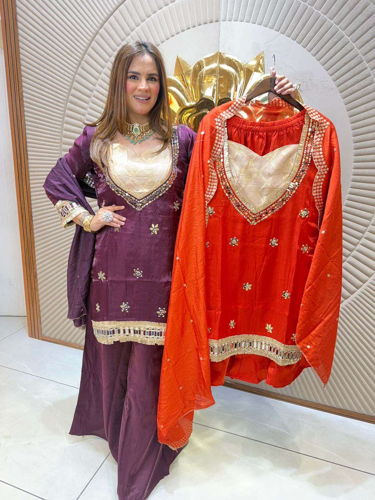 Elegant Full Sleeve Mirror  Work Suit PC2524