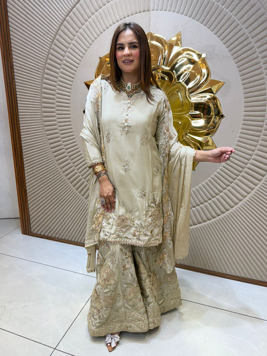 Beautiful Sharara   Suit With Thread  Work PC2525