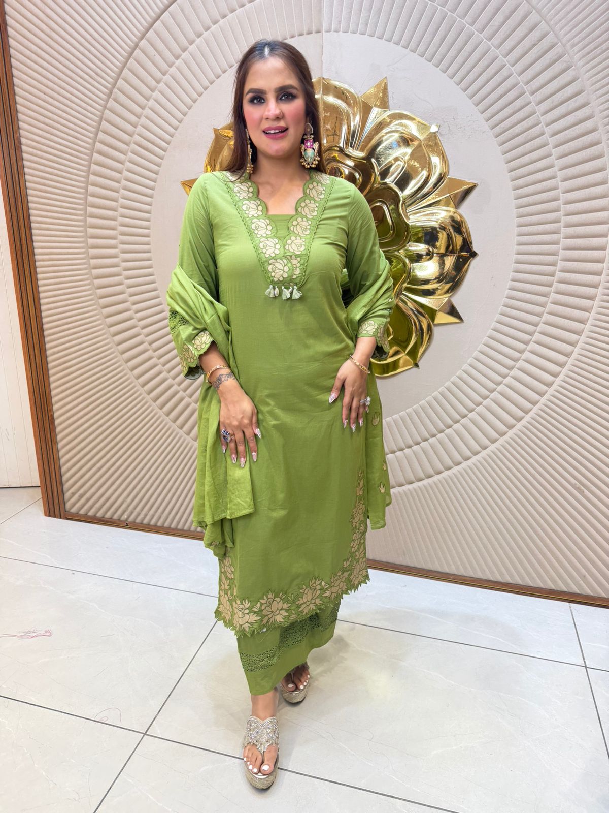 Elegant Suit With Lace Work on Borders PC2554